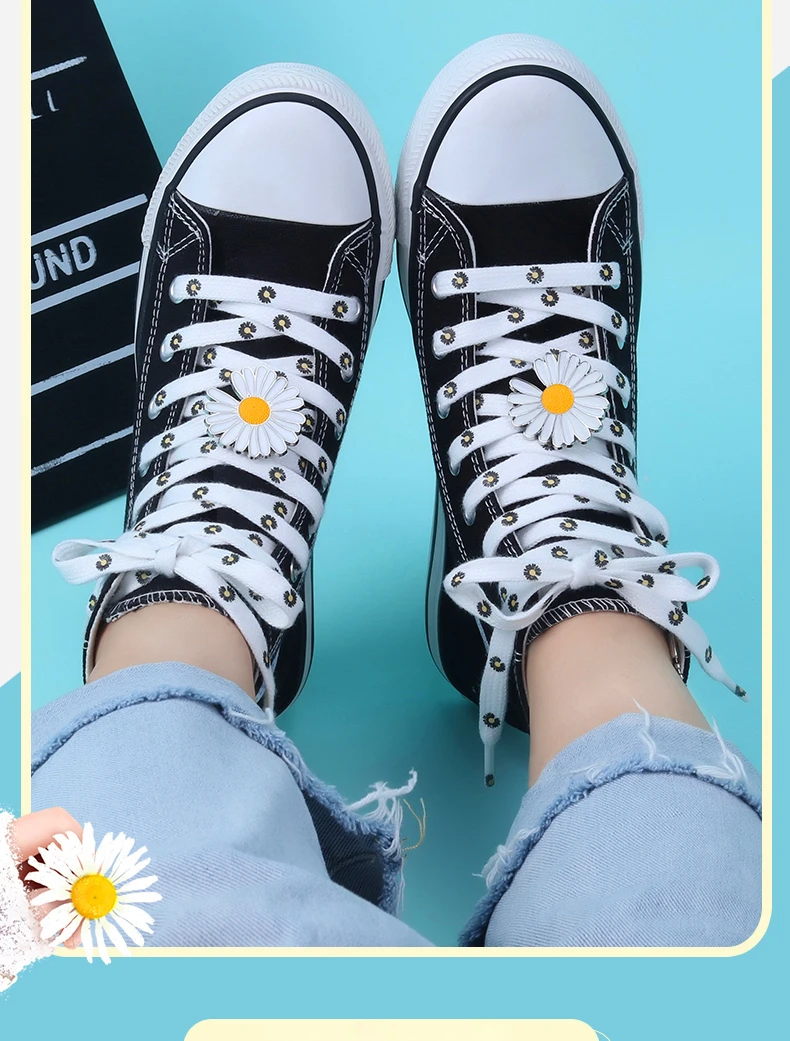 Little Daisies Shoelaces Cartoon Printing Fashion AF1 Cream Daisy Shoelace Flat Shoe Buckle Colorful Lace Accessories Decorative