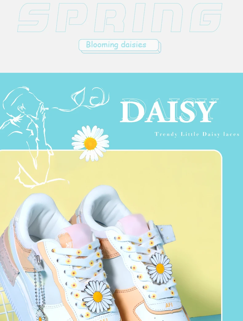 Little Daisies Shoelaces Cartoon Printing Fashion AF1 Cream Daisy Shoelace Flat Shoe Buckle Colorful Lace Accessories Decorative