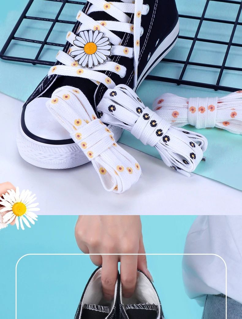 Little Daisies Shoelaces Cartoon Printing Fashion AF1 Cream Daisy Shoelace Flat Shoe Buckle Colorful Lace Accessories Decorative