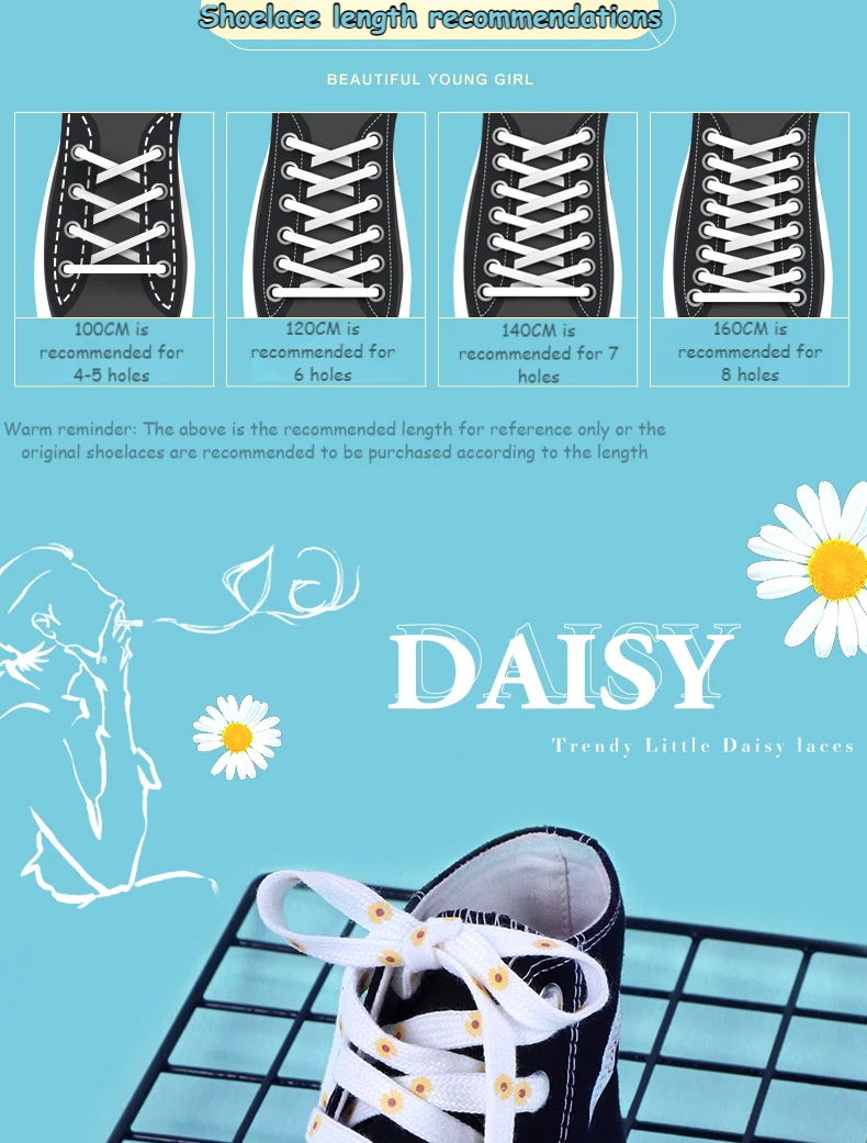 Little Daisies Shoelaces Cartoon Printing Fashion AF1 Cream Daisy Shoelace Flat Shoe Buckle Colorful Lace Accessories Decorative