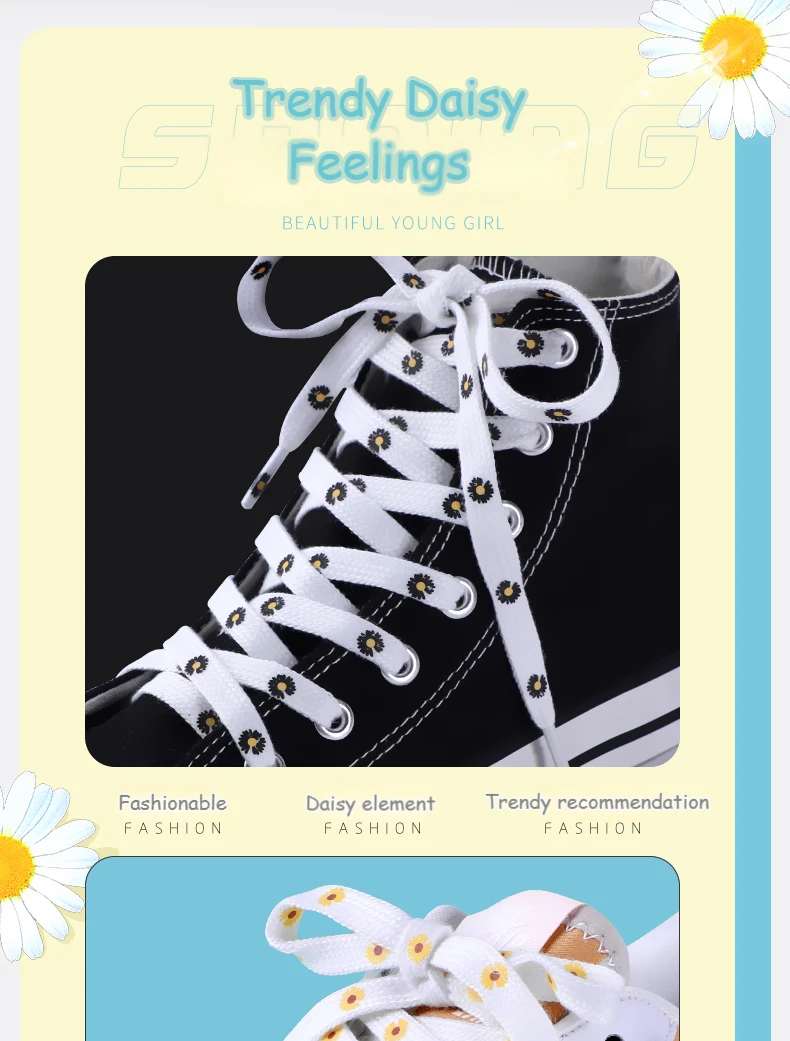 Little Daisies Shoelaces Cartoon Printing Fashion AF1 Cream Daisy Shoelace Flat Shoe Buckle Colorful Lace Accessories Decorative