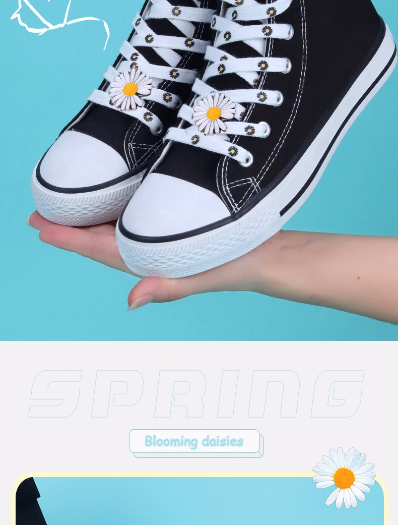 Little Daisies Shoelaces Cartoon Printing Fashion AF1 Cream Daisy Shoelace Flat Shoe Buckle Colorful Lace Accessories Decorative