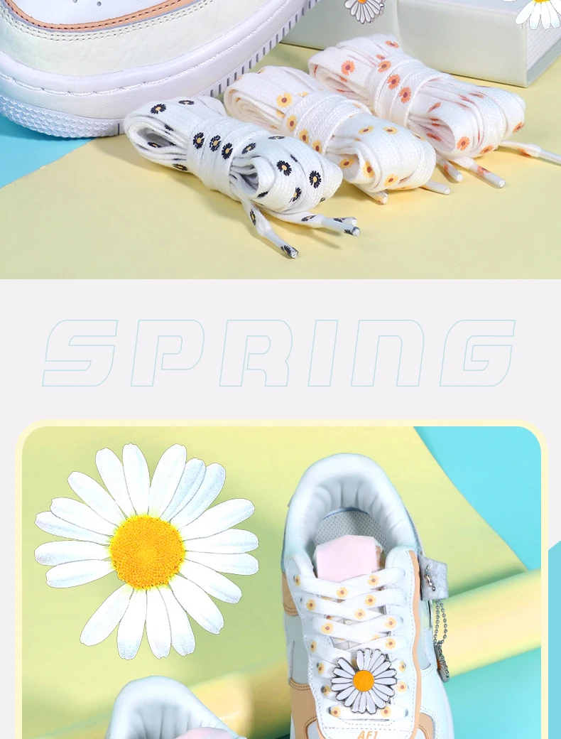 Little Daisies Shoelaces Cartoon Printing Fashion AF1 Cream Daisy Shoelace Flat Shoe Buckle Colorful Lace Accessories Decorative