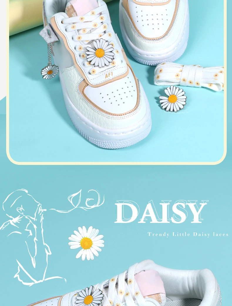 Little Daisies Shoelaces Cartoon Printing Fashion AF1 Cream Daisy Shoelace Flat Shoe Buckle Colorful Lace Accessories Decorative