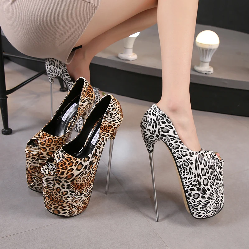 Crossdresser Shallow Mouth Women's Shoes 19cm Thin Heels Cosplay Pumps 22cm High-Heeled Steel Pipe Dance 30cm Leopard Stilettos
