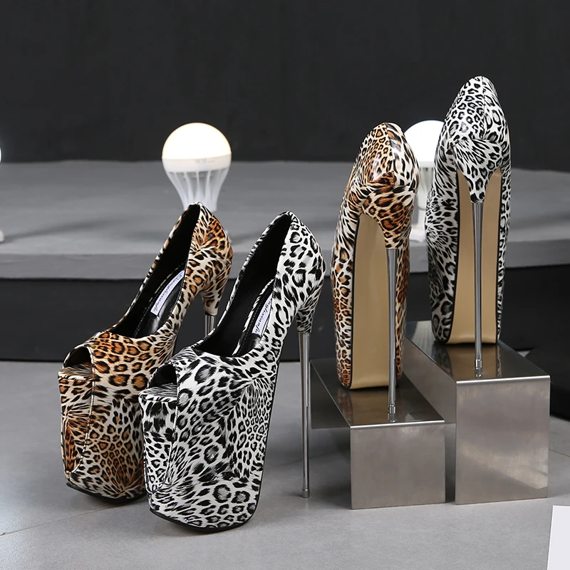 Crossdresser Shallow Mouth Women's Shoes 19cm Thin Heels Cosplay Pumps 22cm High-Heeled Steel Pipe Dance 30cm Leopard Stilettos