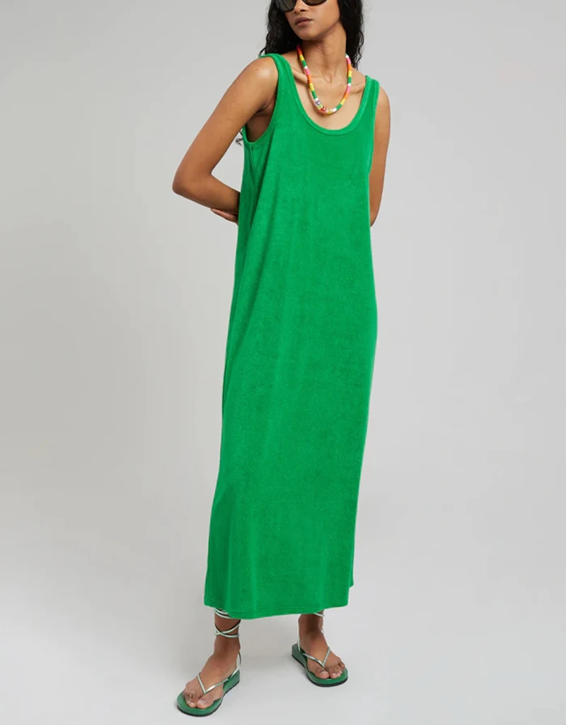 Fashion Chic Elegant Summer Dresses Woman Terry Cloth Casual O-Neck Sleeveless Basic Long Maxi Dresses Vestidos De Mujer