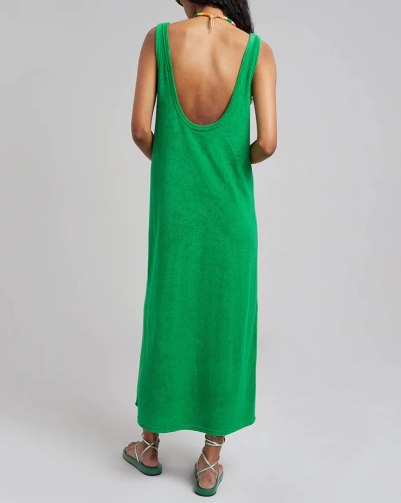 Fashion Chic Elegant Summer Dresses Woman Terry Cloth Casual O-Neck Sleeveless Basic Long Maxi Dresses Vestidos De Mujer