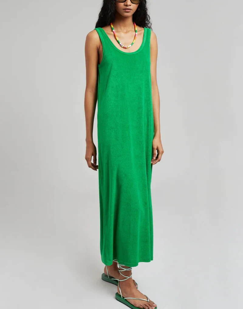 Fashion Chic Elegant Summer Dresses Woman Terry Cloth Casual O-Neck Sleeveless Basic Long Maxi Dresses Vestidos De Mujer