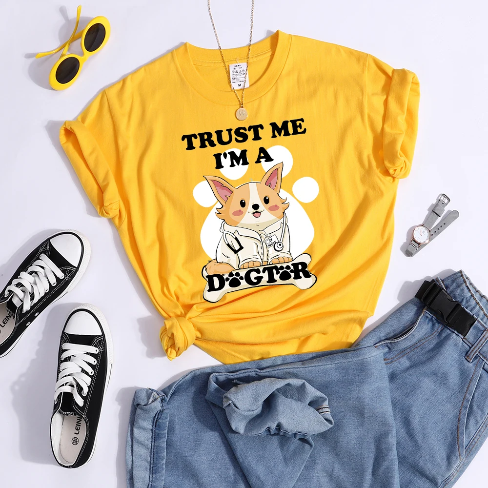 Trust Me I'M A Dogtor Kawaii Female T-Shirts Cool Street Crop Top Personality Summer Tee Clothing High Quality Women T Shirts