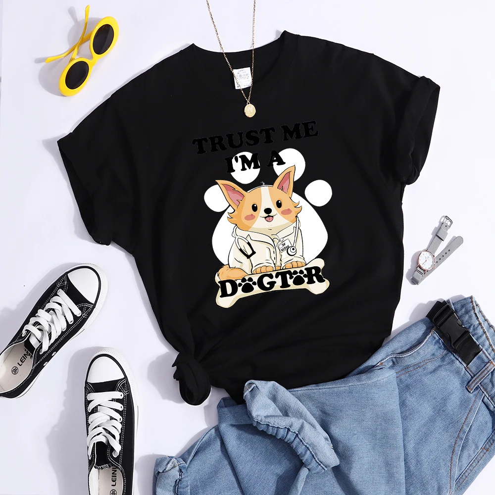 Trust Me I'M A Dogtor Kawaii Female T-Shirts Cool Street Crop Top Personality Summer Tee Clothing High Quality Women T Shirts