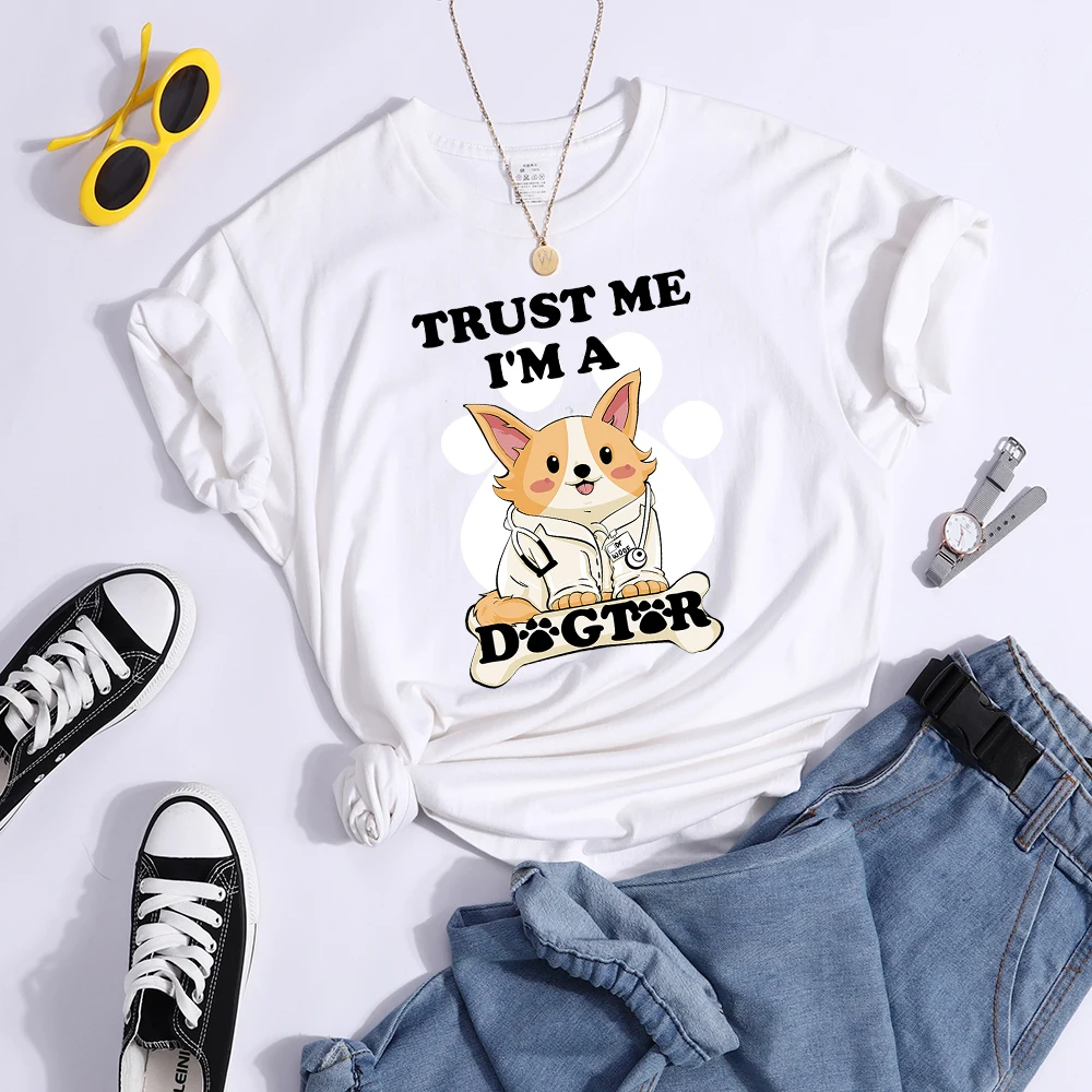 Trust Me I'M A Dogtor Kawaii Female T-Shirts Cool Street Crop Top Personality Summer Tee Clothing High Quality Women T Shirts