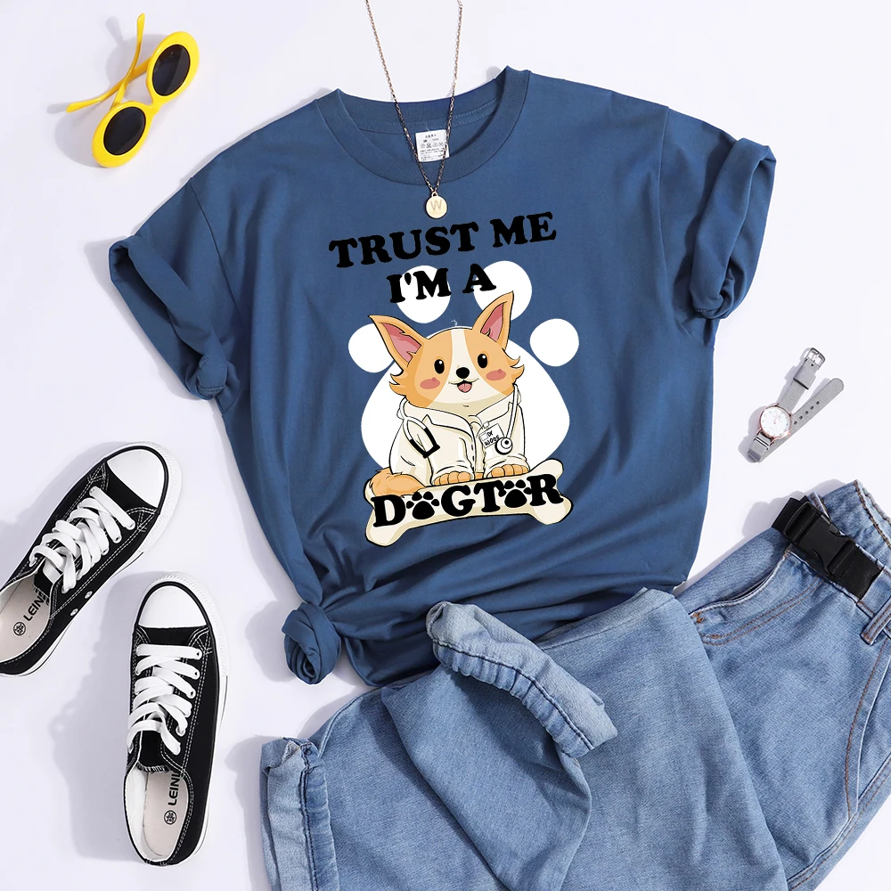 Trust Me I'M A Dogtor Kawaii Female T-Shirts Cool Street Crop Top Personality Summer Tee Clothing High Quality Women T Shirts