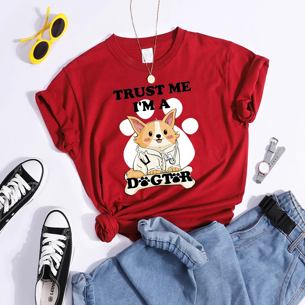 Trust Me I'M A Dogtor Kawaii Female T-Shirts Cool Street Crop Top Personality Summer Tee Clothing High Quality Women T Shirts
