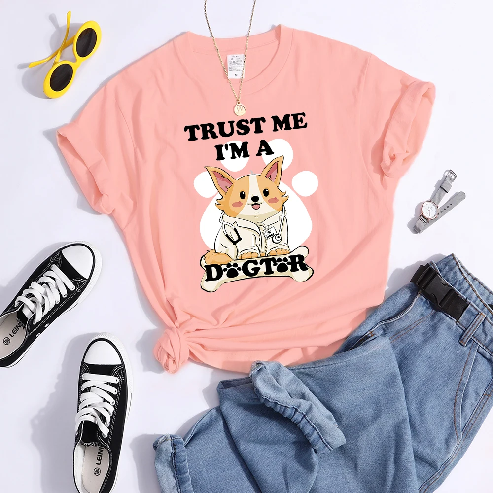 Trust Me I'M A Dogtor Kawaii Female T-Shirts Cool Street Crop Top Personality Summer Tee Clothing High Quality Women T Shirts