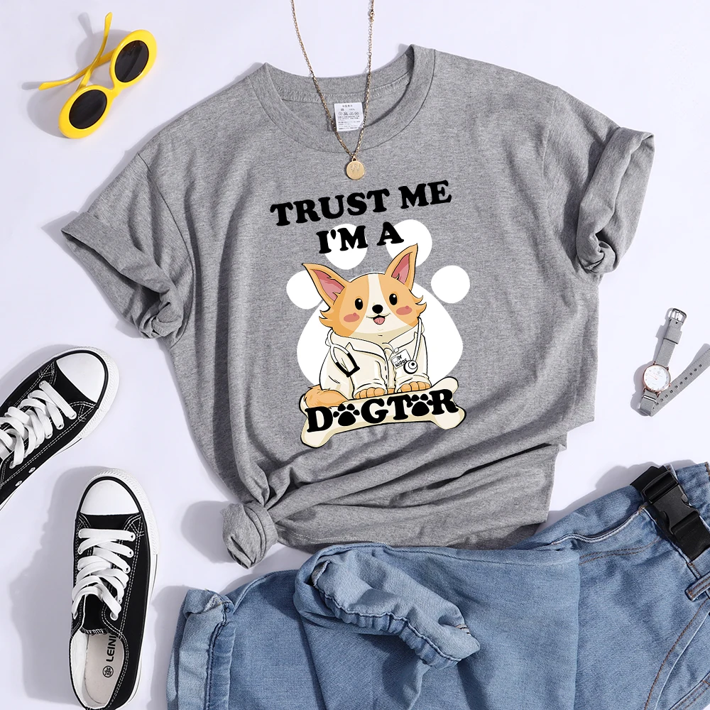 Trust Me I'M A Dogtor Kawaii Female T-Shirts Cool Street Crop Top Personality Summer Tee Clothing High Quality Women T Shirts