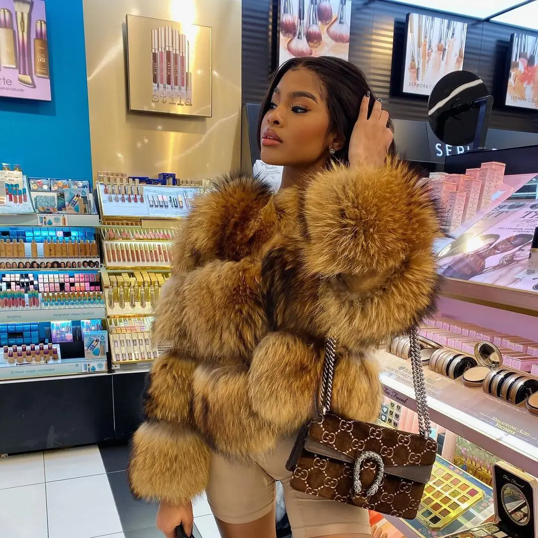 HOOOFUR Fur Coat Women's Jacket Faux Winter Women Short Warm Thick Raccoon Fake Fur Coat 2024 Brown