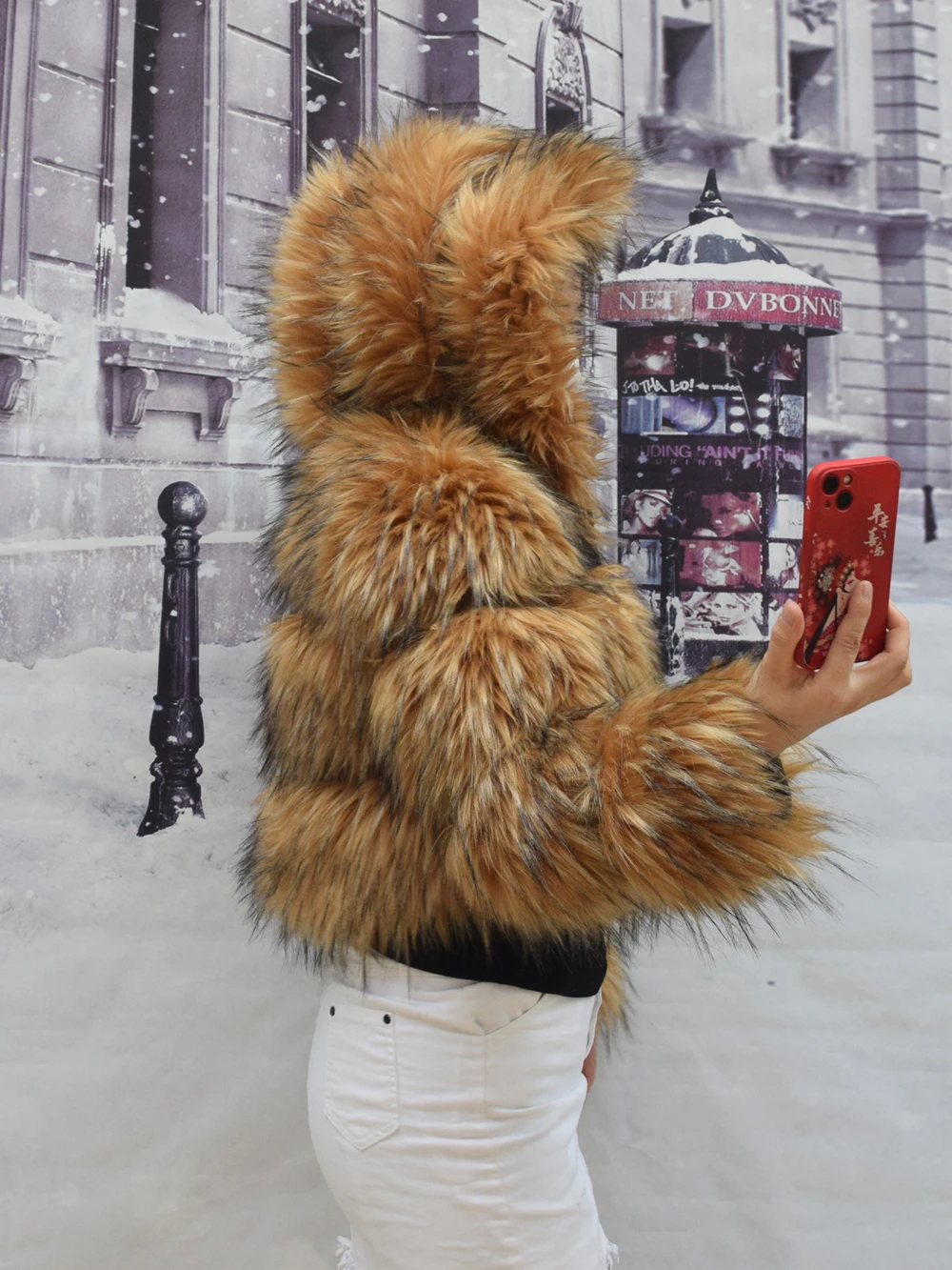 HOOOFUR Fur Coat Women's Jacket Faux Winter Women Short Warm Thick Raccoon Fake Fur Coat 2024 Brown
