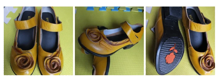 Vintage Cowhide Leather Sandals Women High Quality Mary Jane Shoes Low Heels Sandal With Flower Woman Chic Shoes Sandalias Mujer