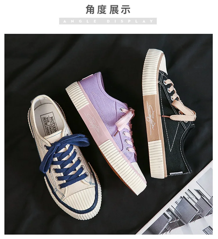 Purple Ladies Canvas Shoes Spring Woman Sneakers Shoes Girls Student Canvas Vulcanized Shoes Colorful Lace-up Female Shoes