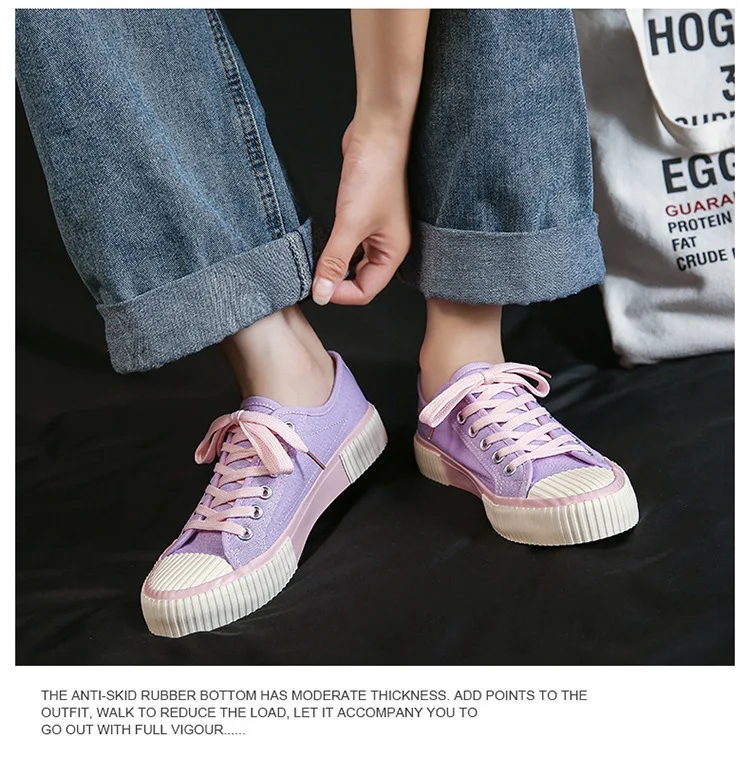 Purple Ladies Canvas Shoes Spring Woman Sneakers Shoes Girls Student Canvas Vulcanized Shoes Colorful Lace-up Female Shoes