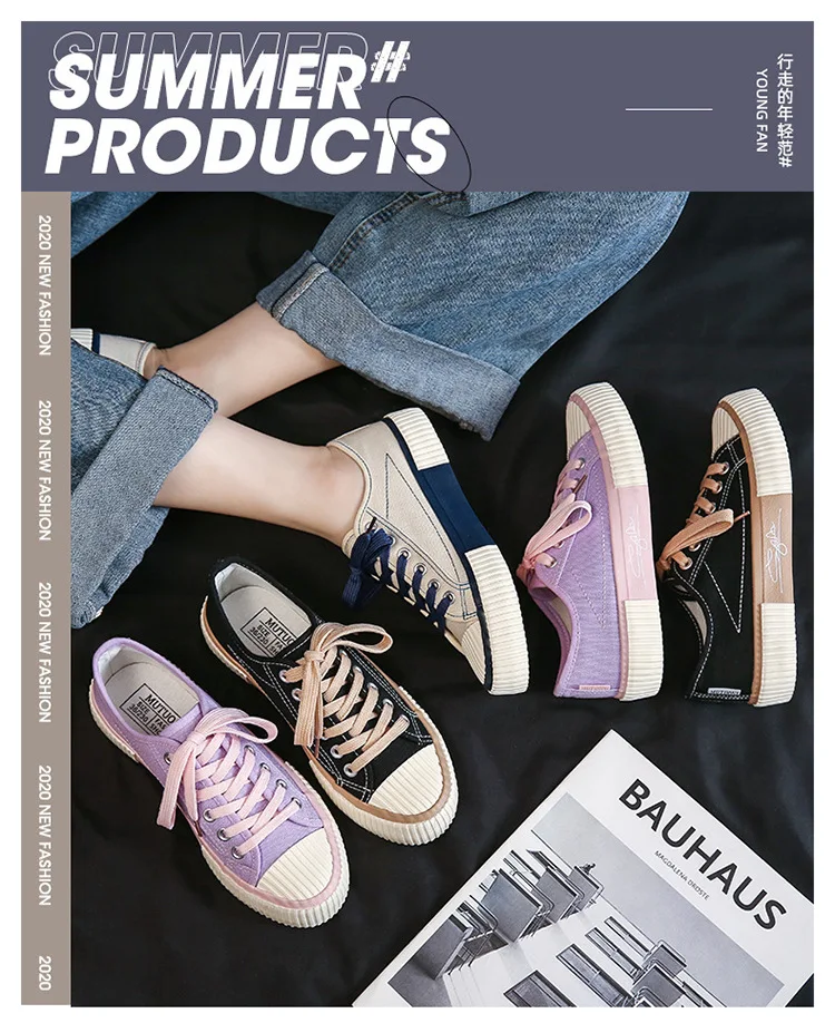 Purple Ladies Canvas Shoes Spring Woman Sneakers Shoes Girls Student Canvas Vulcanized Shoes Colorful Lace-up Female Shoes