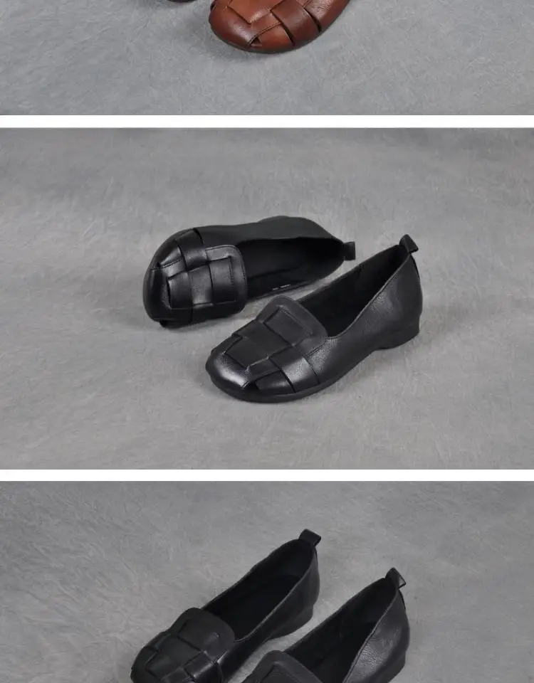 2024 New Braid Cutout Loafers Women's Brown Moccasins Female Vintage Shoes Slip On Leisure Retro Flats
