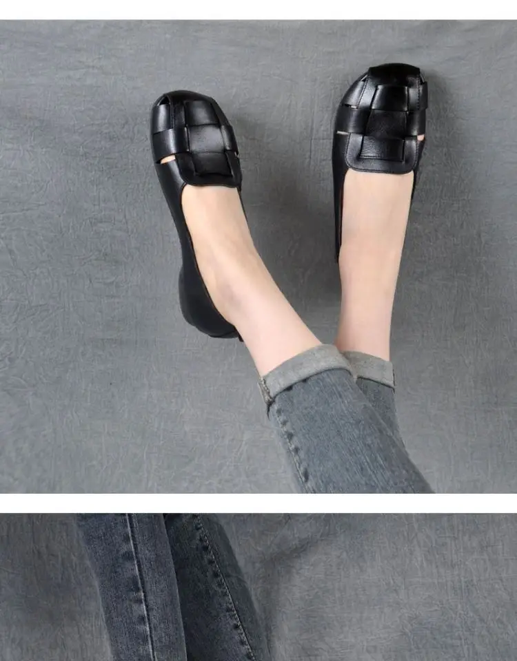 2024 New Braid Cutout Loafers Women's Brown Moccasins Female Vintage Shoes Slip On Leisure Retro Flats