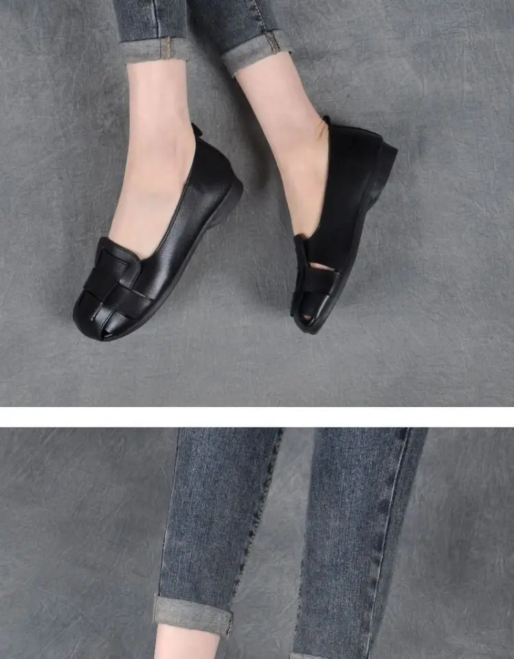 2024 New Braid Cutout Loafers Women's Brown Moccasins Female Vintage Shoes Slip On Leisure Retro Flats
