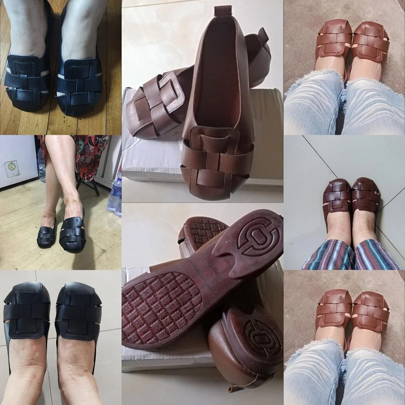 2024 New Braid Cutout Loafers Women's Brown Moccasins Female Vintage Shoes Slip On Leisure Retro Flats