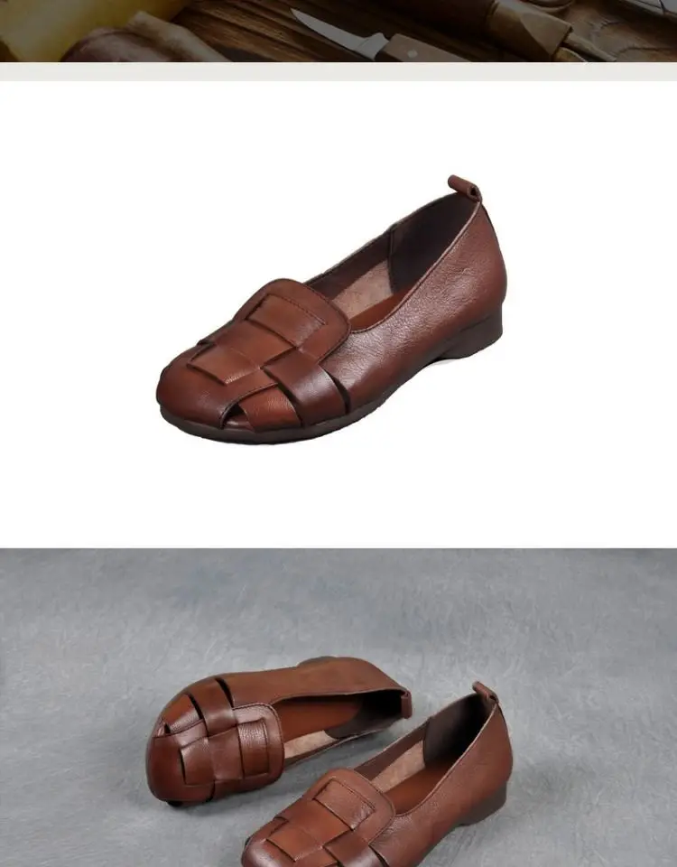 2024 New Braid Cutout Loafers Women's Brown Moccasins Female Vintage Shoes Slip On Leisure Retro Flats