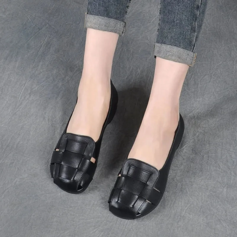 2024 New Braid Cutout Loafers Women's Brown Moccasins Female Vintage Shoes Slip On Leisure Retro Flats