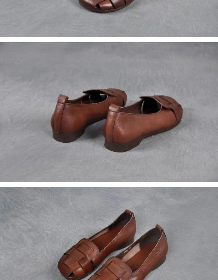2024 New Braid Cutout Loafers Women's Brown Moccasins Female Vintage Shoes Slip On Leisure Retro Flats