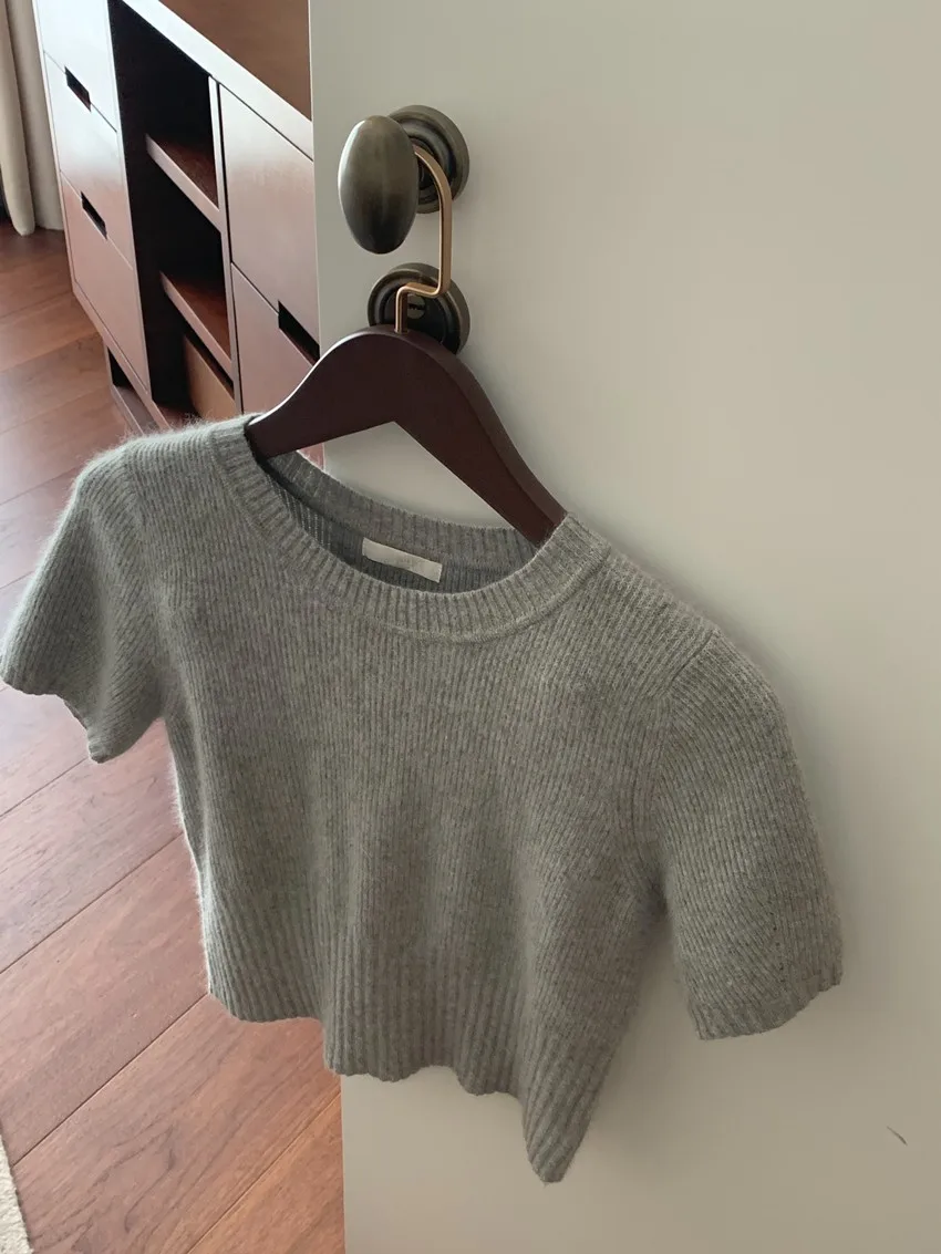 Cashmere knit short sleeve women's bottom loose top half sleeve T-shirt spring and autumn pullover short wool half sleeve