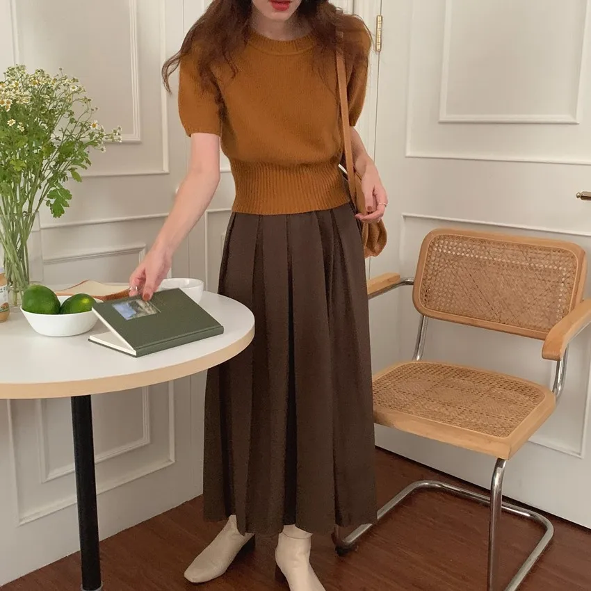 Cashmere knit short sleeve women's bottom loose top half sleeve T-shirt spring and autumn pullover short wool half sleeve
