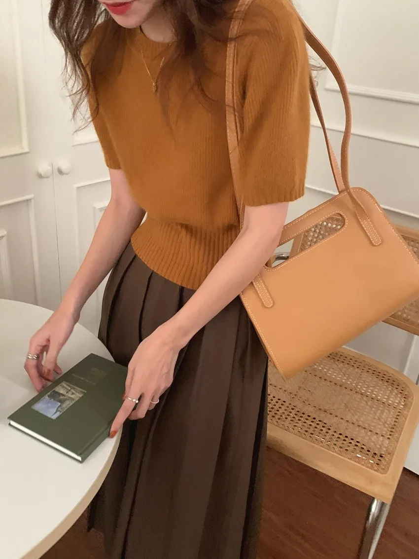 Cashmere knit short sleeve women's bottom loose top half sleeve T-shirt spring and autumn pullover short wool half sleeve