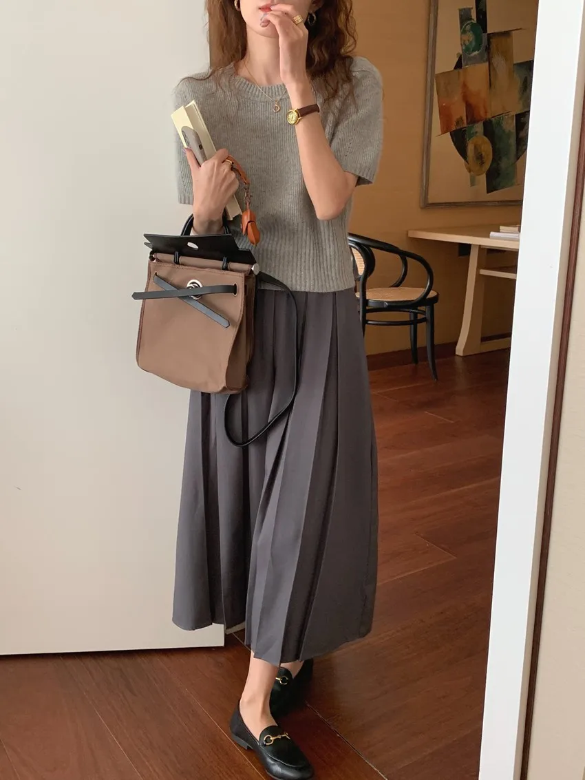 Cashmere knit short sleeve women's bottom loose top half sleeve T-shirt spring and autumn pullover short wool half sleeve