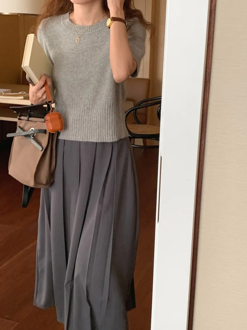 Cashmere knit short sleeve women's bottom loose top half sleeve T-shirt spring and autumn pullover short wool half sleeve