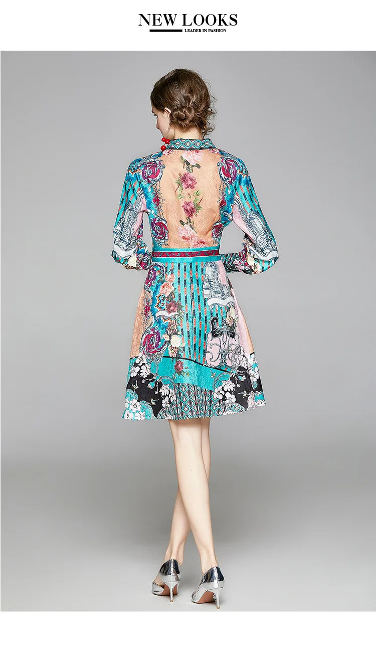 Retro Printed Elegant Dresses For Women Flare Sleeve Ruffles Ladies Holiday Party Dinner Female Dress Vestidos Платье Женское