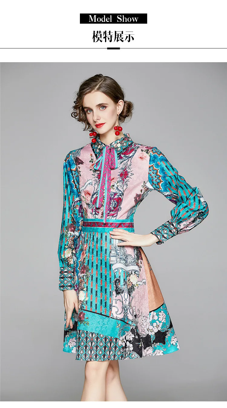 Retro Printed Elegant Dresses For Women Flare Sleeve Ruffles Ladies Holiday Party Dinner Female Dress Vestidos Платье Женское