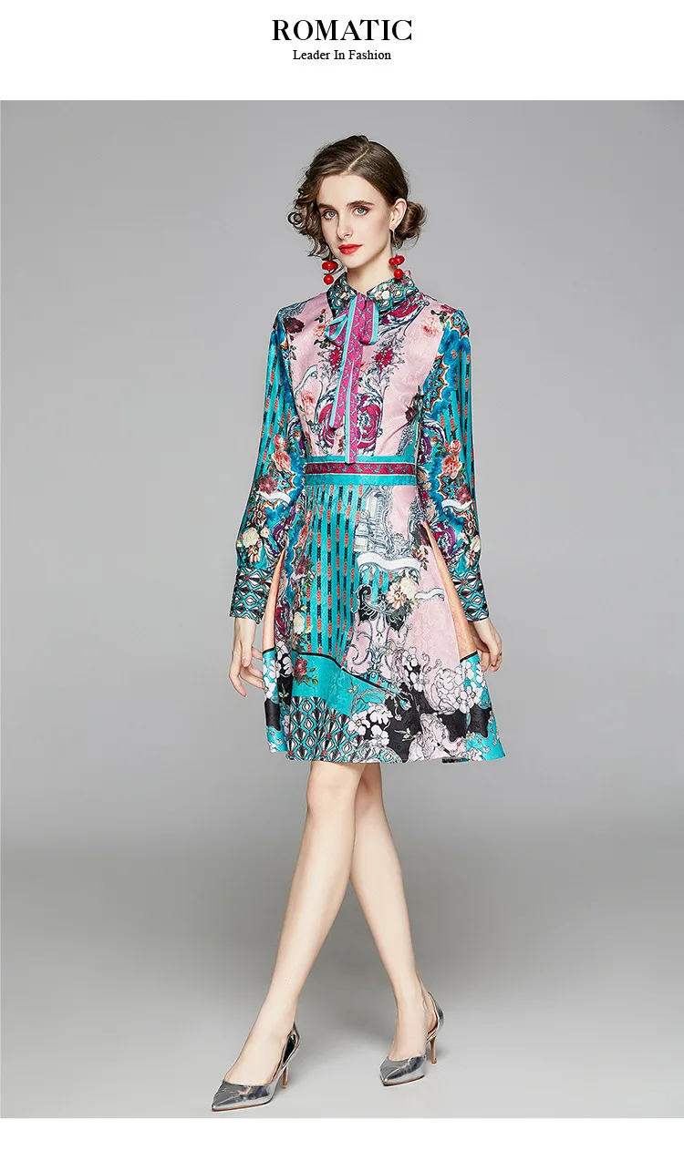 Retro Printed Elegant Dresses For Women Flare Sleeve Ruffles Ladies Holiday Party Dinner Female Dress Vestidos Платье Женское