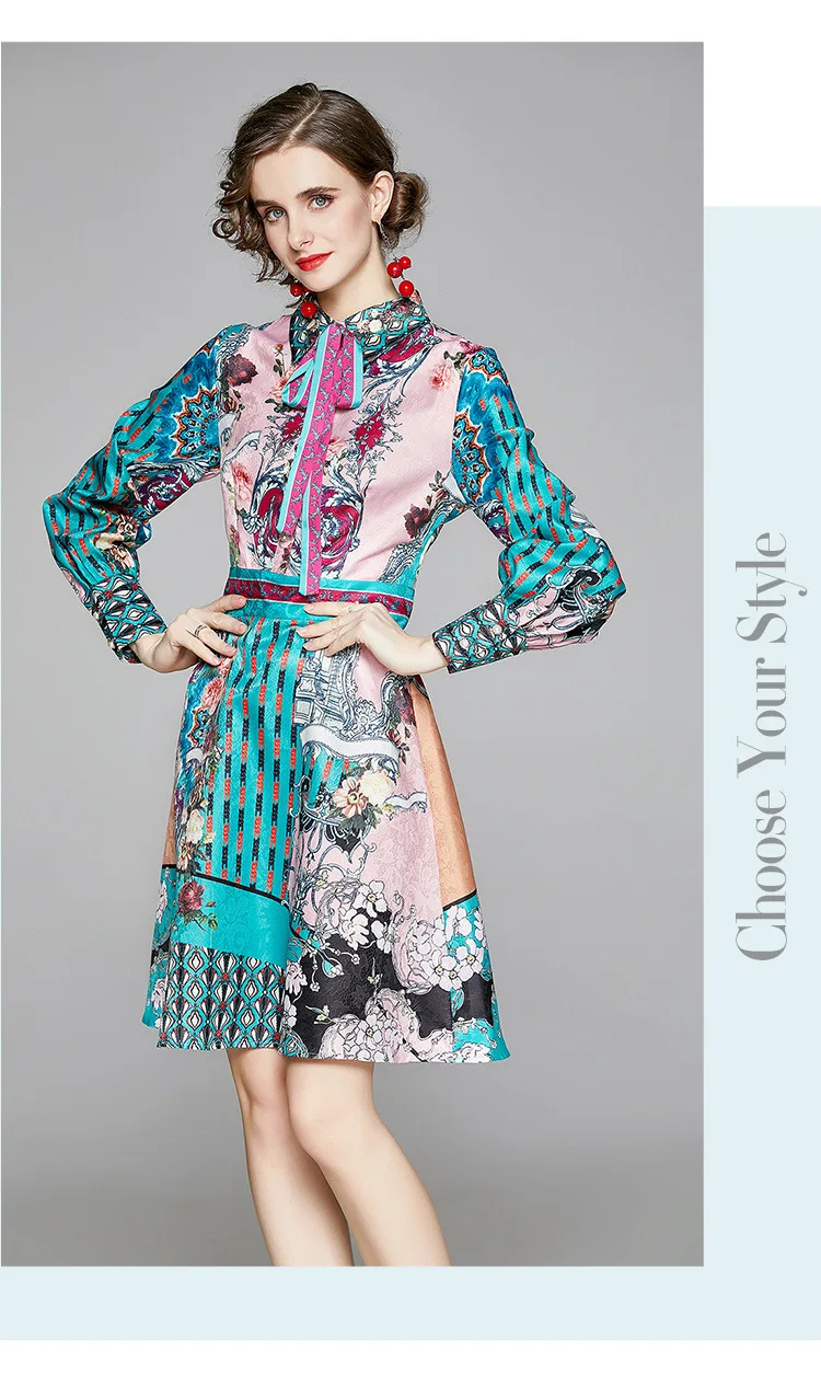 Retro Printed Elegant Dresses For Women Flare Sleeve Ruffles Ladies Holiday Party Dinner Female Dress Vestidos Платье Женское
