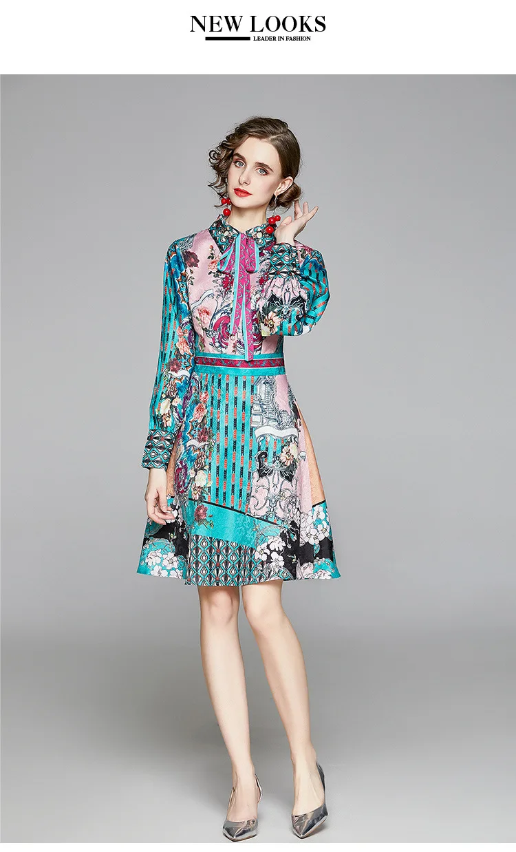 Retro Printed Elegant Dresses For Women Flare Sleeve Ruffles Ladies Holiday Party Dinner Female Dress Vestidos Платье Женское