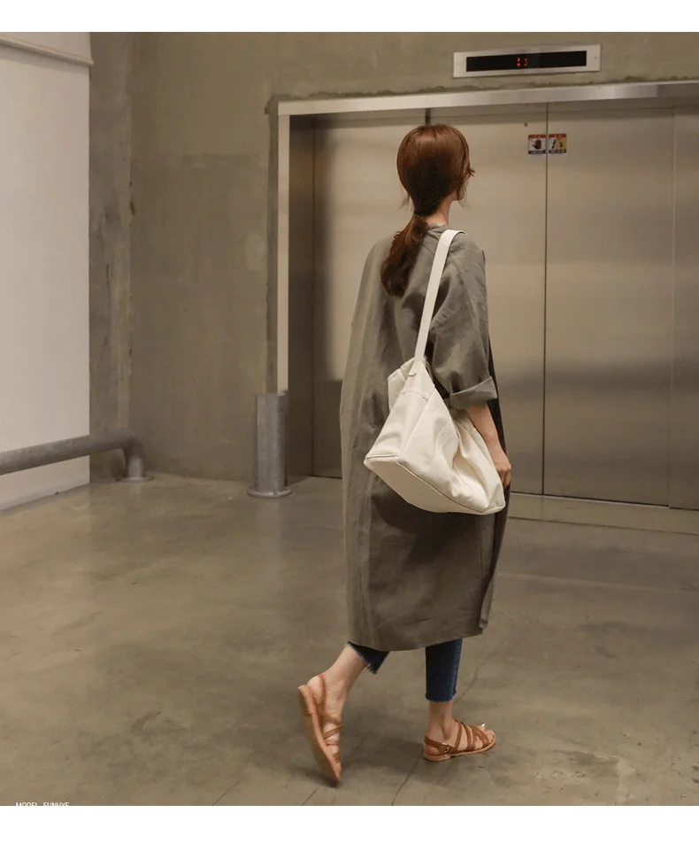 Women Linen Trench Coat Korean Fashion Cotton Linen Long Cardigan Plus Size Sun Protection Clothing Loose Thin Mid Length Coat