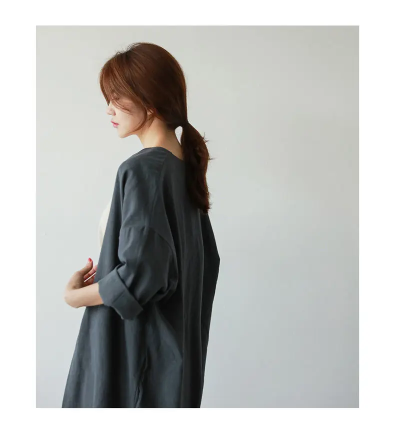 Women Linen Trench Coat Korean Fashion Cotton Linen Long Cardigan Plus Size Sun Protection Clothing Loose Thin Mid Length Coat