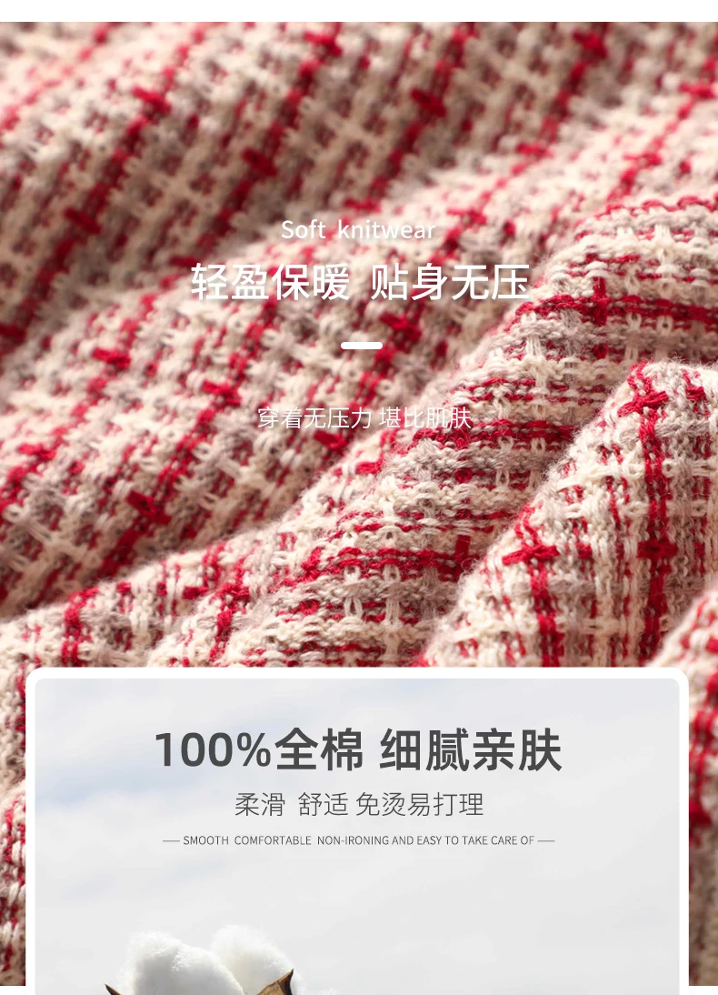 Women's Autumn Winter 100% Cotton Soft Sweater O-Neck Pullover Color Contrast Striped Casual Knitted Bottoming Warm Sweater