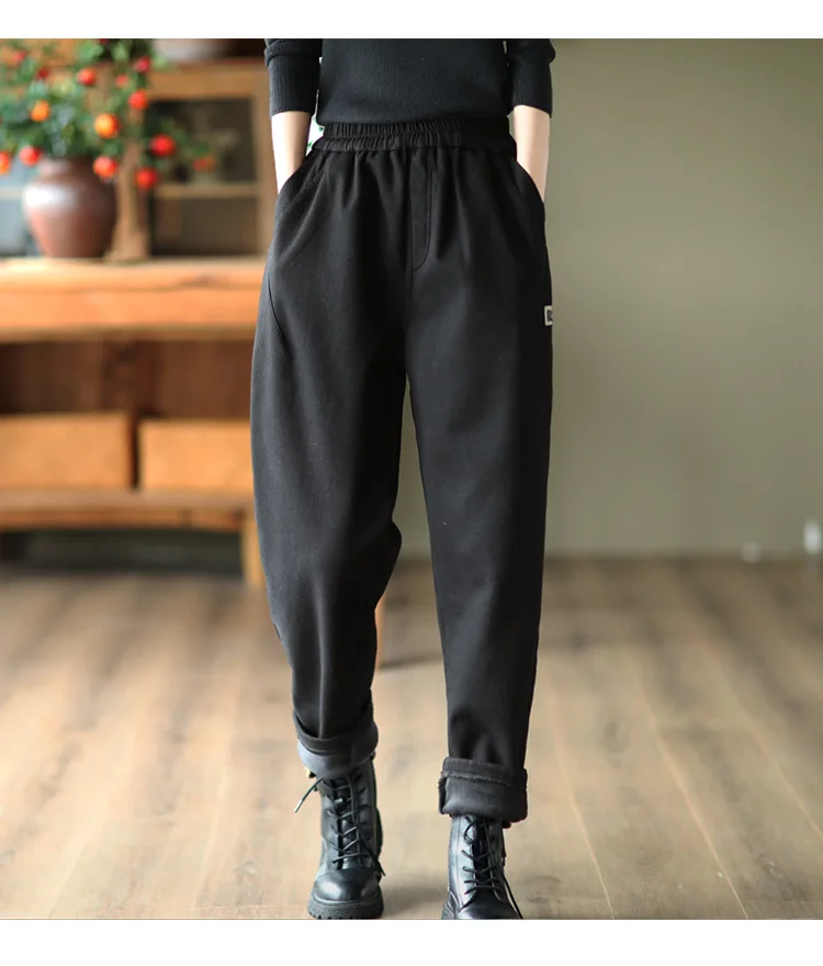 Amax luluE 2024 Luxury Clothing Winter Womens Fashion Loose Warm Fur Pants Female Casual Vintage Thicken Harajuku Harem Trousers