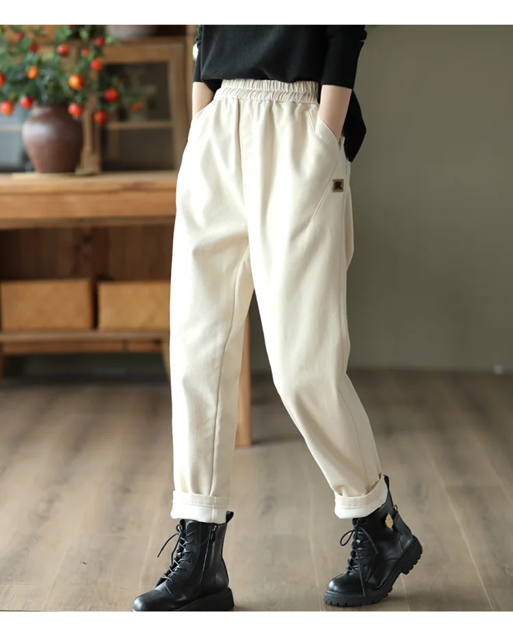 Amax luluE 2024 Luxury Clothing Winter Womens Fashion Loose Warm Fur Pants Female Casual Vintage Thicken Harajuku Harem Trousers