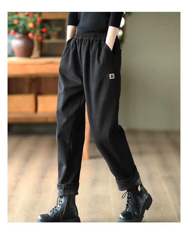 Amax luluE 2024 Luxury Clothing Winter Womens Fashion Loose Warm Fur Pants Female Casual Vintage Thicken Harajuku Harem Trousers