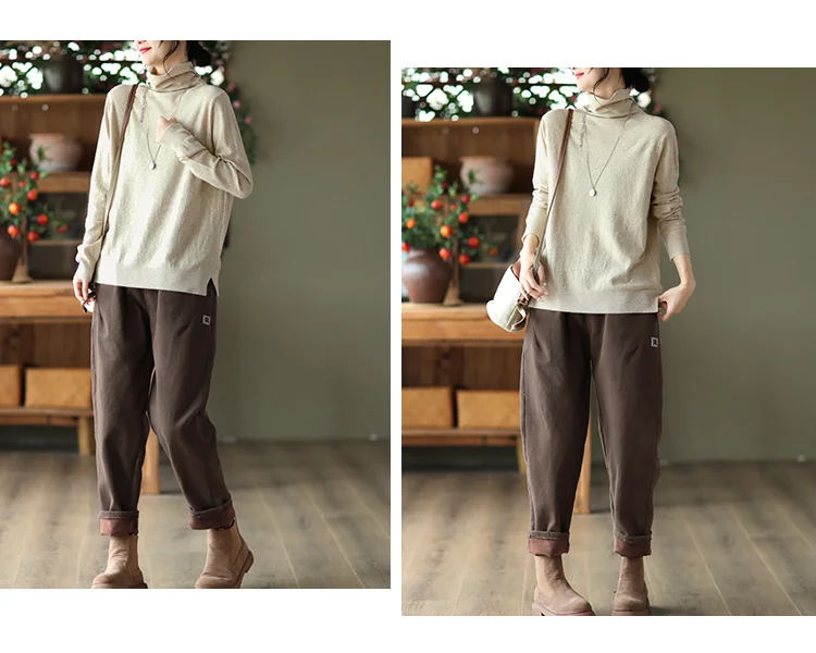 Amax luluE 2024 Luxury Clothing Winter Womens Fashion Loose Warm Fur Pants Female Casual Vintage Thicken Harajuku Harem Trousers